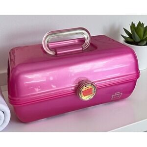 Caboodles Mirror Pink Satin Jelly Hair Makeup Case Cosmetic Pageant USA #2622